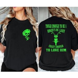 Biker shirt cute popular ol lady humor motorcycle rider riding skull Lime Green